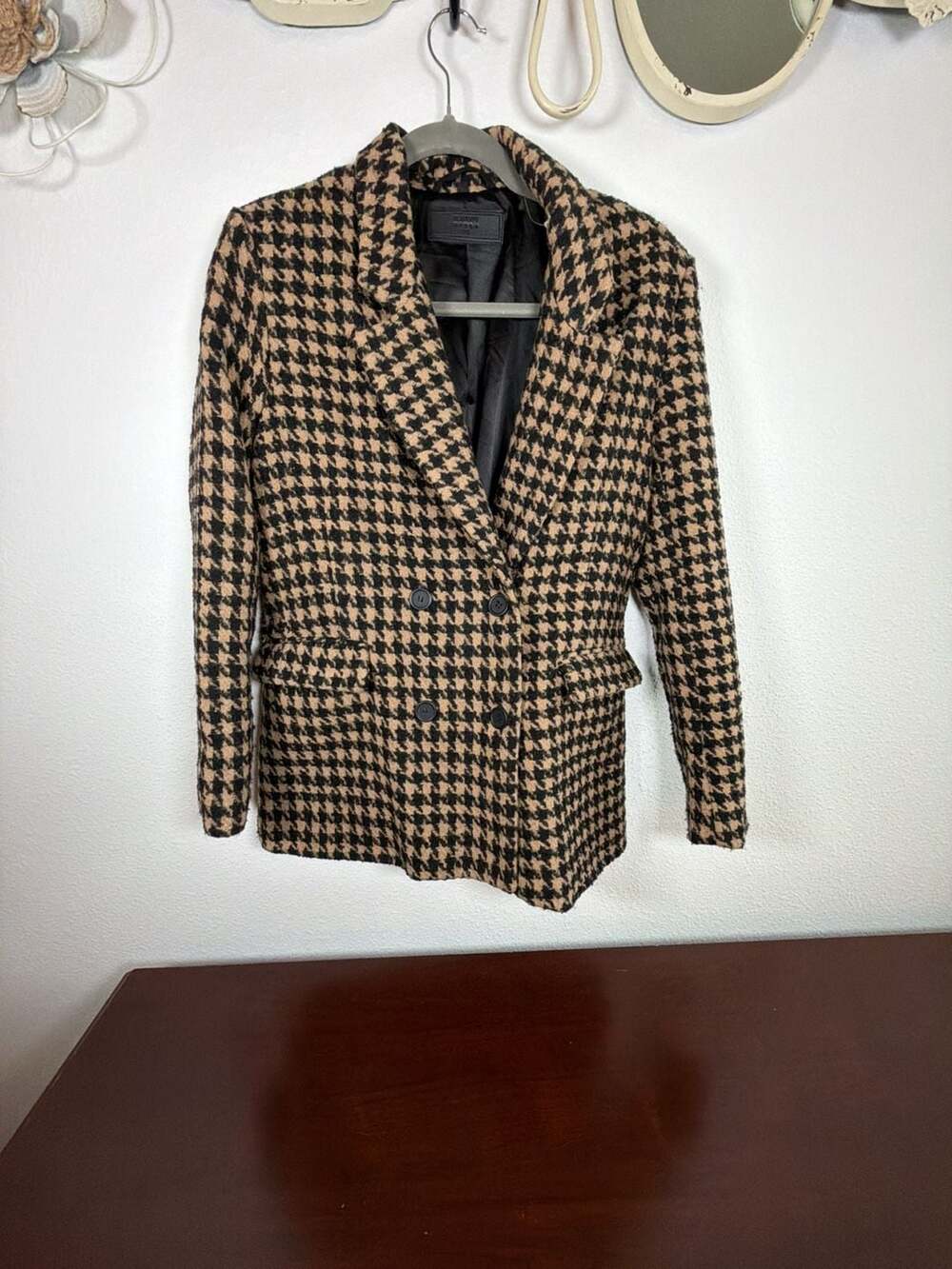 Blank NYC Houndstooth Blazer Size XS Double Breasted Wool Blend